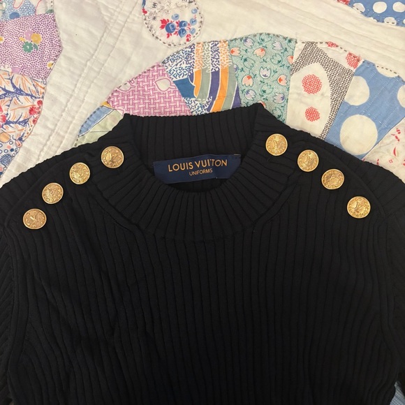 LV Black Long Sleeve Top with Gold Buttons - Picture 2 of 4